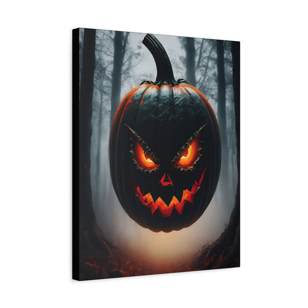 Hallowed Menace: Sinister Jack-o'-Lantern, Dark Forest Halloween Artwork - Unframed Canvas Wall Art Decor 16″ x 20″ (Vertical)/1.25"