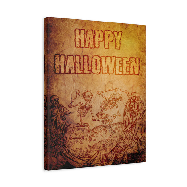 Danse Macabre: Skeletal Halloween Revelry, Vintage Woodcut Illustration - Unframed Canvas Wall Art Decor 16″ x 20″ (Vertical)/1.25"