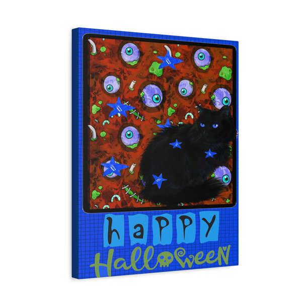 Spectral Feline: Halloween Haunting, Surreal Eyeball Odyssey - Unframed Canvas Wall Art Decor 16″ x 20″ (Vertical)/1.25"