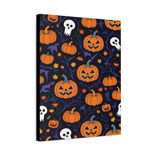 Haunting Halloween Harmony: Spooky Pumpkin Pattern - Unframed Canvas Wall Art Decor 16″ x 20″ (Vertical)/1.25"