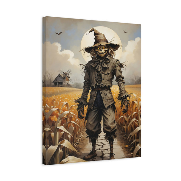 Scarecrow's Midnight Vigil: Gothic Horror Cornfield Scene - Unframed Canvas Wall Art Decor 16″ x 20″ (Vertical)/1.25"
