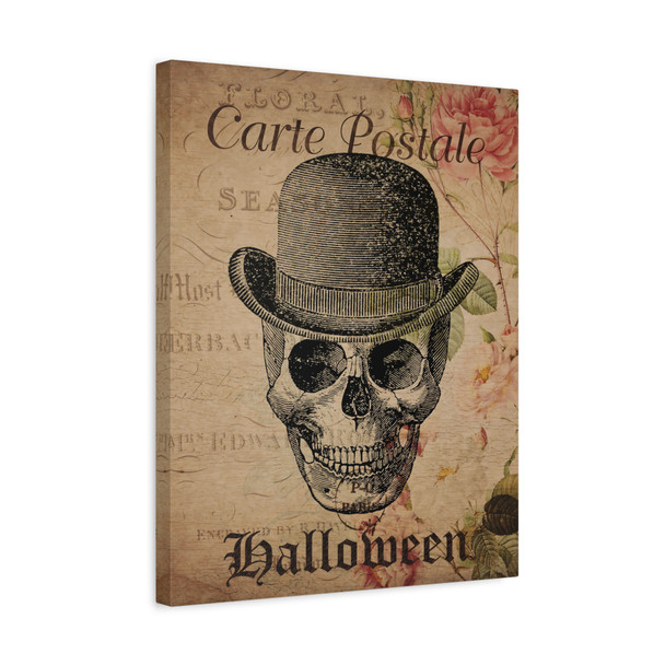 Memento Mori Macabre: Victorian Gothic Halloween, Vintage Skull Postcard Art - Unframed Canvas Wall Art Decor 16″ x 20″ (Vertical)/1.25"