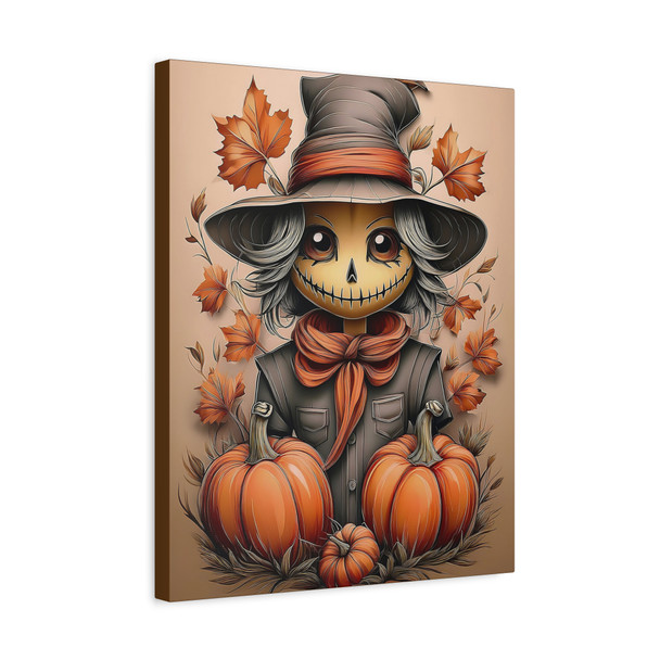 Autumn's Skeletal Charm: Whimsical Halloween Illustration - Unframed Canvas Wall Art Decor 16″ x 20″ (Vertical)/1.25"