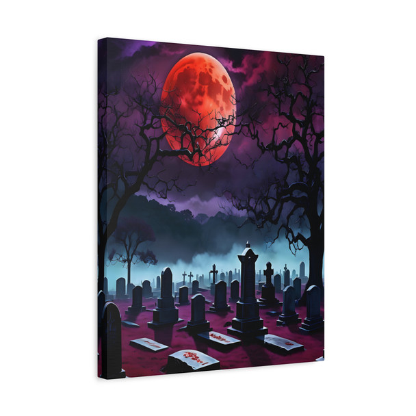 Gothic Graveyard Moonscape, Haunting Supernatural Tableau - Unframed Canvas Wall Art Decor 16″ x 20″ (Vertical)/1.25"