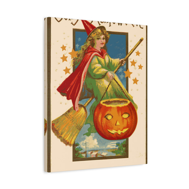 Vintage Halloween Witch: Classic Seasonal Illustration - Unframed Canvas Wall Art Decor 16″ x 20″ (Vertical)/1.25"