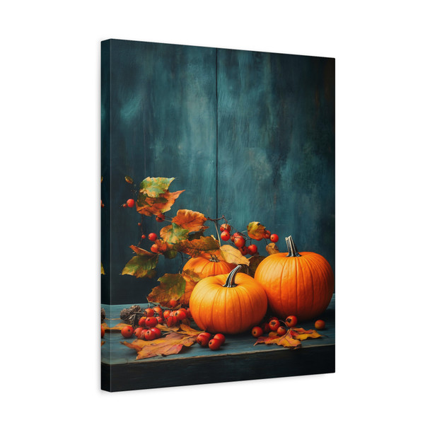 Harvest's Golden Embrace: Autumn's Bounty, Rustic Still Life Composition - Unframed Canvas Wall Art Decor 16″ x 20″ (Vertical)/1.25"