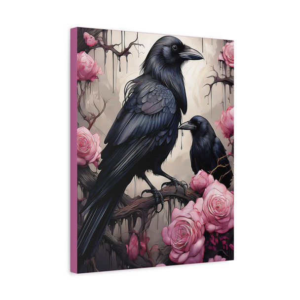 Whispers of Midnight: Gothic Ravens and Roses, Dark Fantasy Landscape - Unframed Canvas Wall Art Decor 16″ x 20″ (Vertical)/1.25"