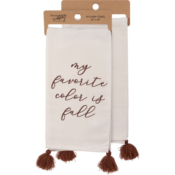 Cotton Kitchen Dish Towel With Tassels - My Favorite Color Is Fall  from Primitives by Kathy