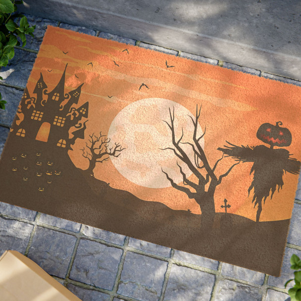Halloween Anti-Slip Coir Doormat 24" x 16" - Haunted Harvest Night: Halloween Landscape