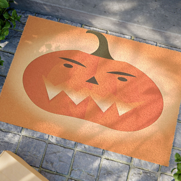 Halloween Anti-Slip Coir Doormat 24" x 16" - Grumpy Jack Pumpkin