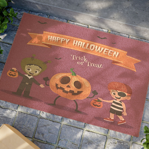 Halloween Anti-Slip Coir Doormat 24" x 16" - Halloween Trick or Treat Parade: Spooky Cartoon Characters Halloween Anti-Slip Coir Doormat 24" x 16" - Halloween Trick or Treat Parade: Spooky Cartoon Characters