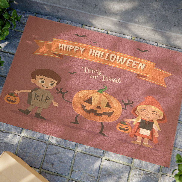Halloween Anti-Slip Coir Doormat 24" x 16" - Halloween Night Adventure: Trick or Treat Spooky Kids Halloween Anti-Slip Coir Doormat 24" x 16" - Halloween Night Adventure: Trick or Treat Spooky Kids