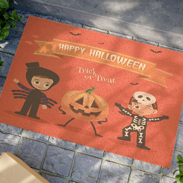 Halloween Anti-Slip Coir Doormat 24" x 16" - Halloween Spooky Night: Trick or Treat Cartoon Celebration Halloween Anti-Slip Coir Doormat 24" x 16" - Halloween Spooky Night: Trick or Treat Cartoon Celebration