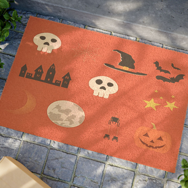 Halloween Anti-Slip Coir Doormat 24" x 16" - Spooky Symbols
