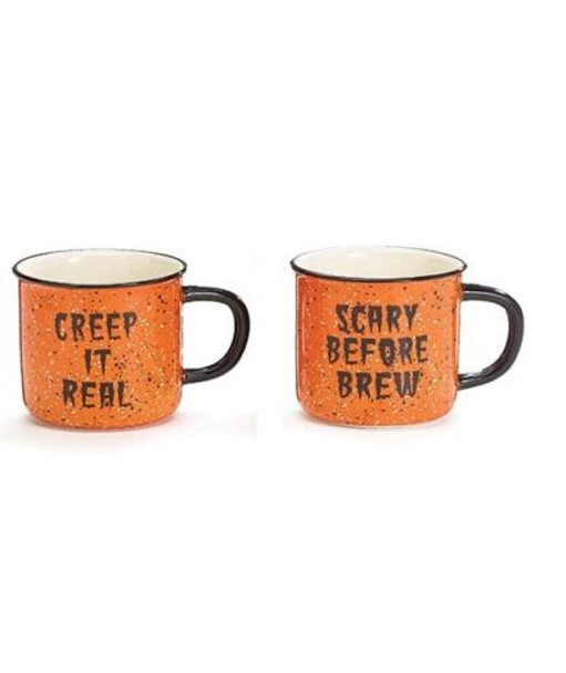 Set of 2 Halloween Themed Ceramic Coffee Mugs 16 Oz (Creep It Real & What's Up Witches & Brew) from Burton & Burton