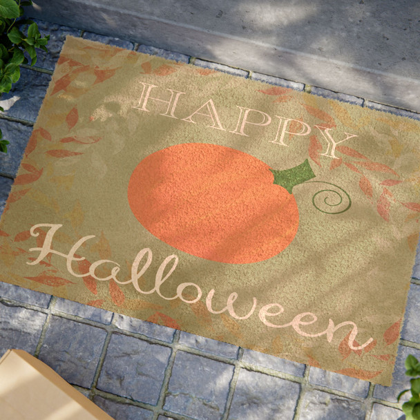 Halloween Anti-Slip Coir Doormat 24" x 16" - Harvest Moon Pumpkin: Seasonal Halloween Greeting