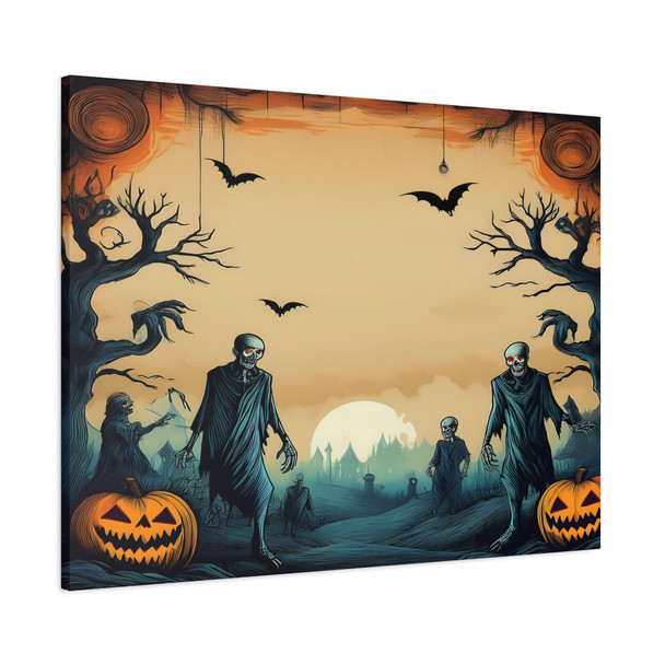 Hallowed Haunting: Large Stretched Canvas Wall Art 40" x 30" - Skeletal Halloween Nightmare