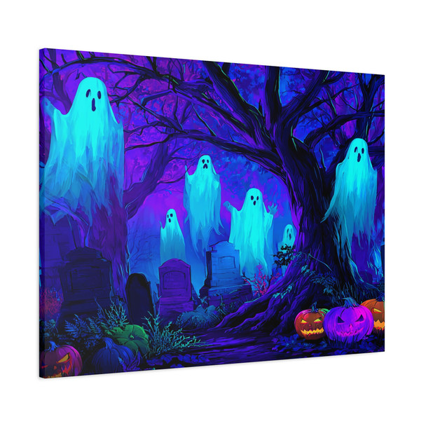 Spectral Harvest: Large Stretched Canvas Wall Art 40" x 30" - Haunting Halloween Ethereal Ghostscape