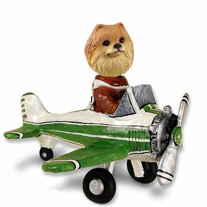 Red Pomeranian Airplane Doogie Collectible Dog Figurine
