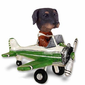 Black Doberman Pinscher Uncropped Ears Airplane Doogie Collectible Dog Figurine