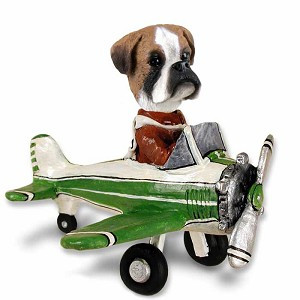 Boxer (Uncropped Ears) Airplane Doogie Collectible Dog Figurine