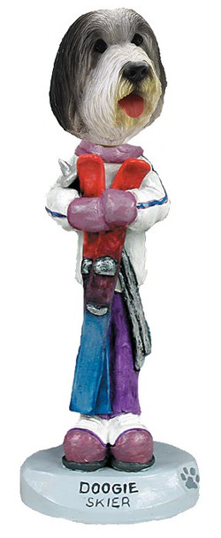 Bearded Collie Skier Doogie Collectible Dog Figurine