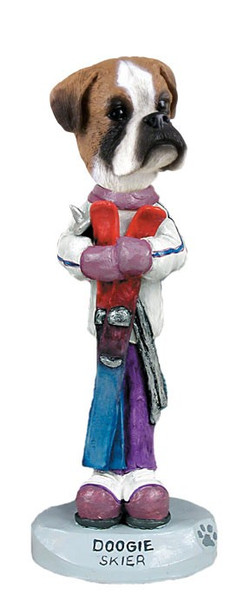 Boxer (Uncropped Ears) Skier Doogie Collectible Dog Figurine