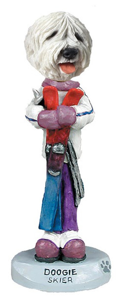 Old English Sheepdog Skier Doogie Collectible Dog Figurine