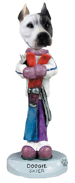 White Pit Bull Skier Doogie Collectible Dog Figurine