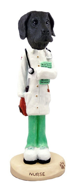 Black Great Dane Uncropped Ears Nurse Doogie Collectible Dog Figurine