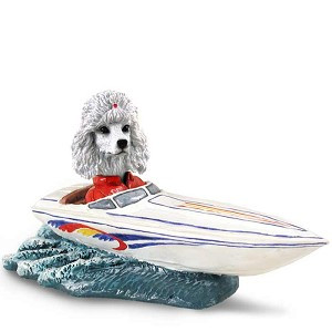 White Poodle Motorboat Doogie Collectible Dog Figurine