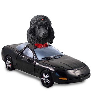 Black Poodle Sports Car Doogie Collectible Dog Figurine