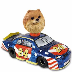 Red Pomeranian Race Car Doogie Collectible Dog Figurine