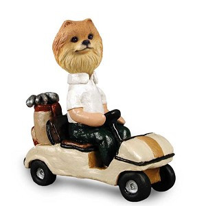 Red Pomeranian Golf Cart Doogie Collectible Dog Figurine