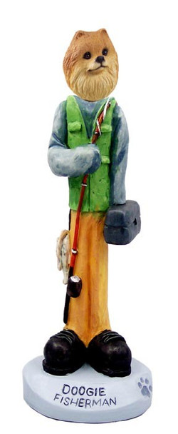 Red Pomeranian Fisherman Doogie Collectible Dog Figurine