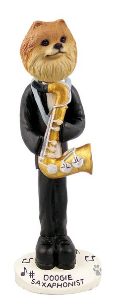 Red Pomeranian Saxophonist Doogie Collectible Dog Figurine