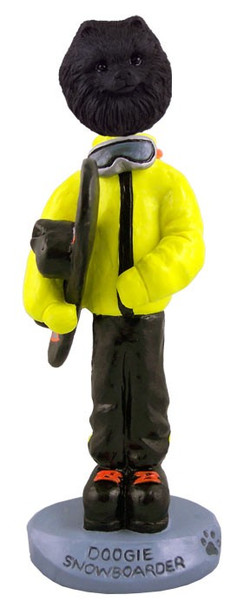 Black Pomeranian Snowboarder Doogie Collectible Dog Figurine