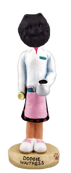 Black Pomeranian Waitress Doogie Collectible Dog Figurine