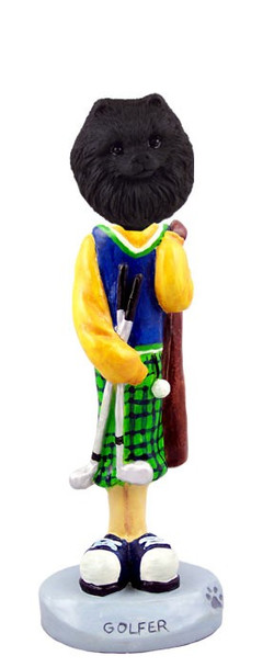 Black Pomeranian Golf Doogie Collectible Dog Figurine