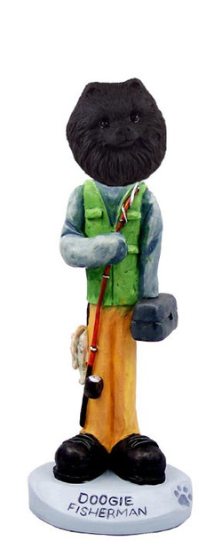 Black Pomeranian Fisherman Doogie Collectible Dog Figurine