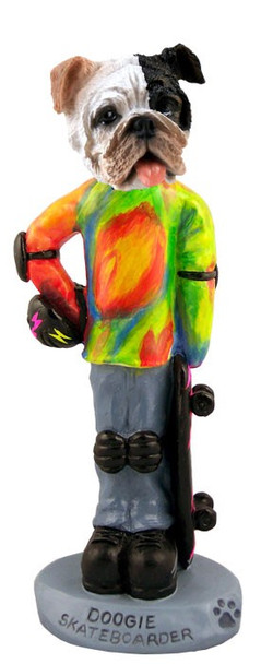 Brindle Bulldog Skateboarder Doogie Collectible Dog Figurine
