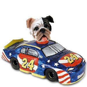 Brindle Bulldog Race Car Doogie Collectible Dog Figurine