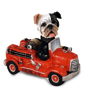 Brindle Bulldog Fire Engine Doogie Collectible Dog Figurine