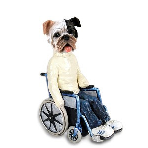 Brindle Bulldog Wheelchair Doogie Collectible Dog Figurine