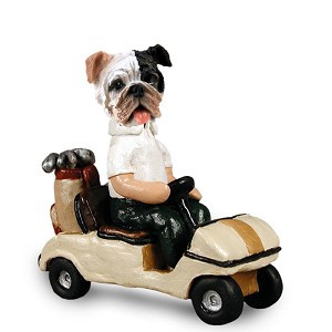 Brindle Bulldog Golf Cart Doogie Collectible Dog Figurine