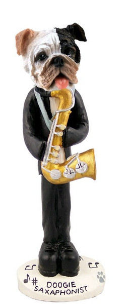 Brindle Bulldog Saxophonist Doogie Collectible Dog Figurine