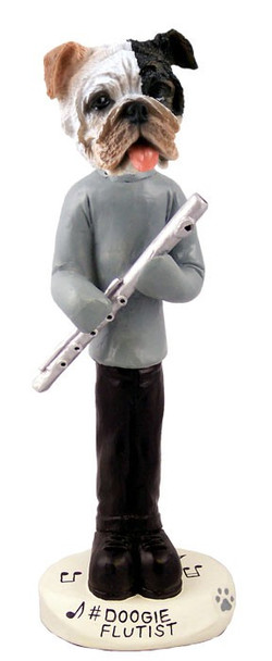 Brindle Bulldog Flutist Doogie Collectible Dog Figurine