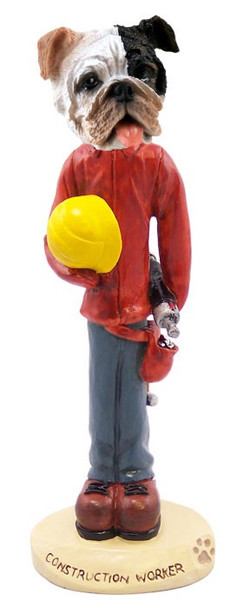 Brindle Bulldog Construction Worker Doogie Collectible Dog Figurine