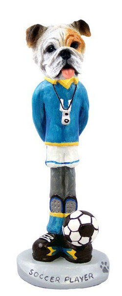 White Bulldog Soccer Doogie Collectible Dog Figurine