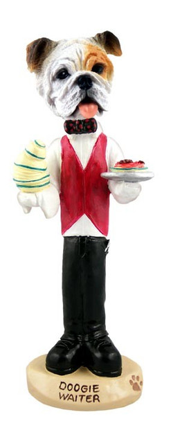 White Bulldog Waiter Doogie Collectible Dog Figurine